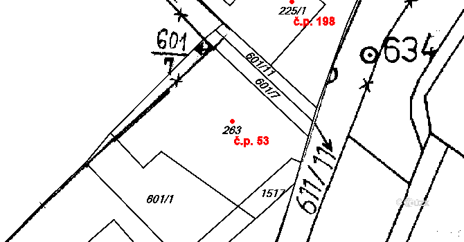 Cheznovice 53 na parcele st. 263 v KÚ Cheznovice, Katastrální mapa