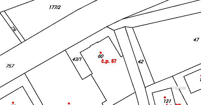 Semonice 57, Jaroměř na parcele st. 60 v KÚ Semonice, Katastrální mapa