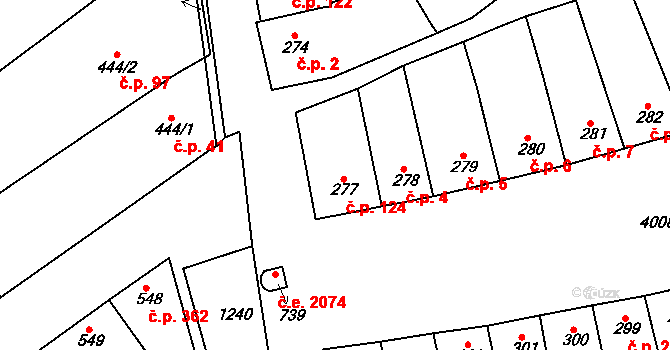 Pazderna 124, Vyškov na parcele st. 277 v KÚ Dědice u Vyškova, Katastrální mapa