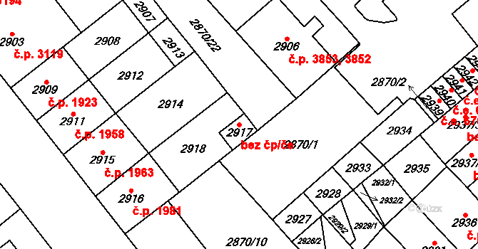 Chomutov 81739664 na parcele st. 2917 v KÚ Chomutov I, Katastrální mapa