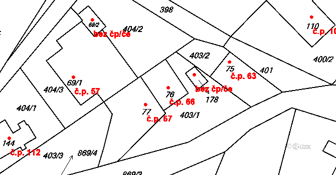 Světlice 66, Humpolec na parcele st. 76 v KÚ Světlice, Katastrální mapa