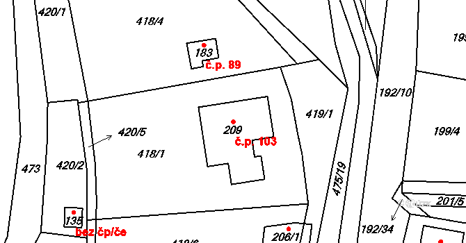 Myšenec 103, Protivín na parcele st. 209 v KÚ Myšenec, Katastrální mapa