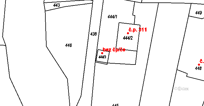 Fryčovice 91106664 na parcele st. 444/3 v KÚ Fryčovice, Katastrální mapa