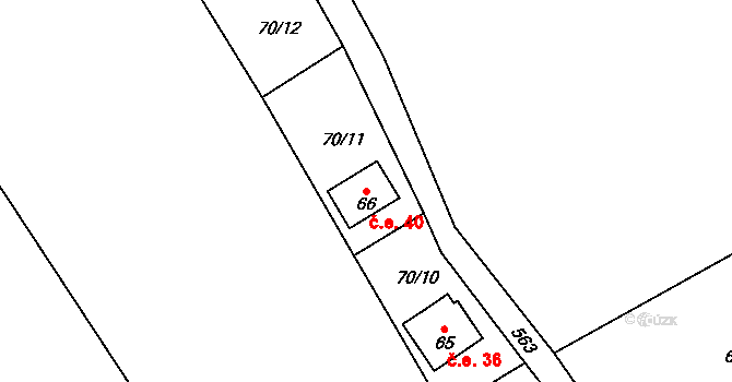 Vítkovice 40, Lubenec na parcele st. 66 v KÚ Vítkovice u Lubence, Katastrální mapa
