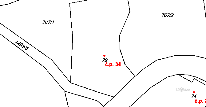 Nedvězí 34, Kounov na parcele st. 72 v KÚ Nedvězí u Dobrušky, Katastrální mapa