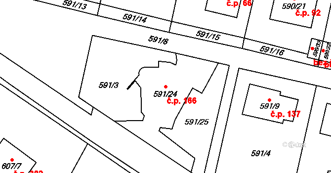 Dobruška 166 na parcele st. 591/24 v KÚ Dobruška, Katastrální mapa