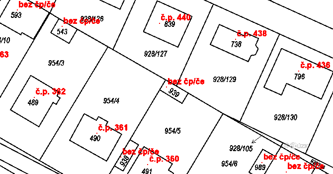 Jevišovice 100000665 na parcele st. 939 v KÚ Jevišovice, Katastrální mapa