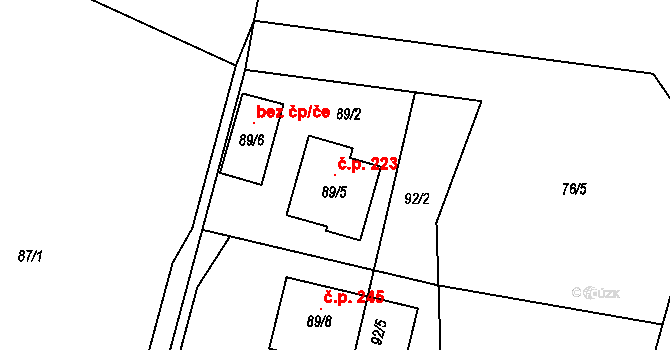Dolní Datyně 223, Havířov na parcele st. 89/5 v KÚ Dolní Datyně, Katastrální mapa