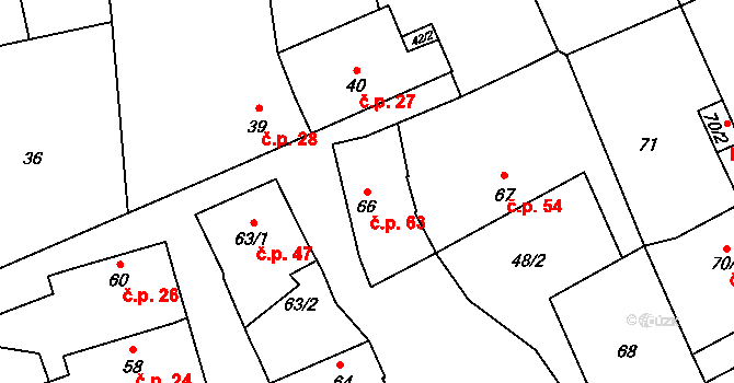Bílany 63, Kroměříž na parcele st. 66 v KÚ Bílany, Katastrální mapa