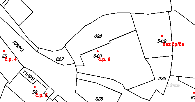 Řehenice 8 na parcele st. 54/1 v KÚ Malešín, Katastrální mapa