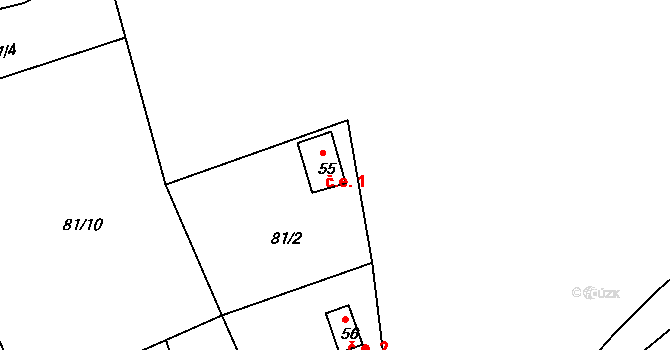Snopoušovy 1, Dolní Lukavice na parcele st. 55 v KÚ Snopoušovy, Katastrální mapa