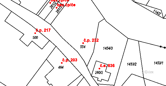 Dolní Maxov 232, Josefův Důl na parcele st. 554 v KÚ Dolní Maxov, Katastrální mapa