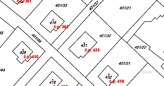 Kokonín 433, Jablonec nad Nisou na parcele st. 431 v KÚ Kokonín, Katastrální mapa