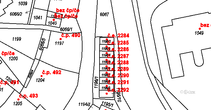 Jihlava 2286 na parcele st. 1196/4 v KÚ Jihlava, Katastrální mapa