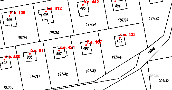 Kamenný Přívoz 167 na parcele st. 498 v KÚ Kamenný Přívoz, Katastrální mapa