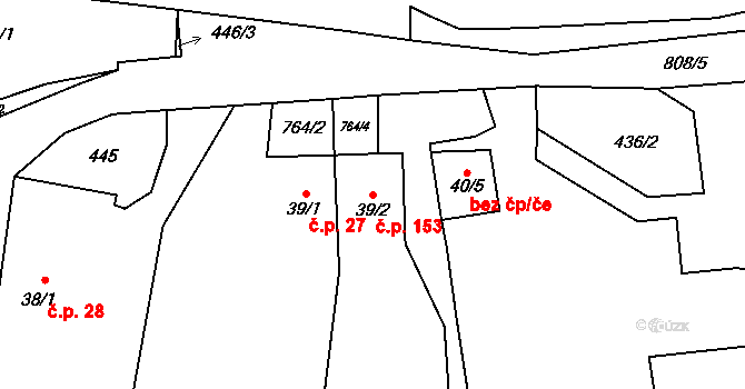 Bohutín 153 na parcele st. 39/2 v KÚ Bohutín, Katastrální mapa