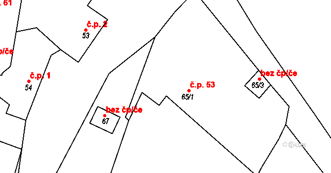 Chlum 53 na parcele st. 65/1 v KÚ Chlum nad Berounkou, Katastrální mapa