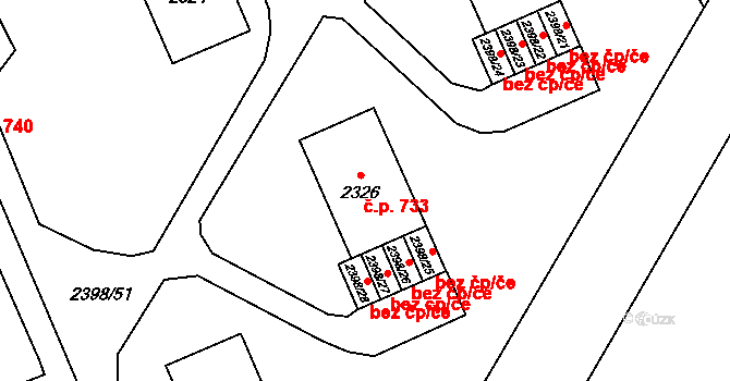 Nový Bor 733 na parcele st. 2326 v KÚ Nový Bor, Katastrální mapa