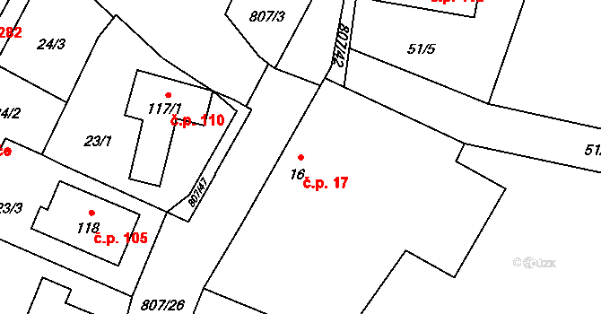 Ostřešany 17 na parcele st. 16 v KÚ Ostřešany, Katastrální mapa