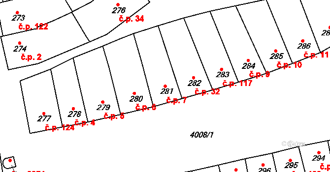 Pazderna 7, Vyškov na parcele st. 281 v KÚ Dědice u Vyškova, Katastrální mapa