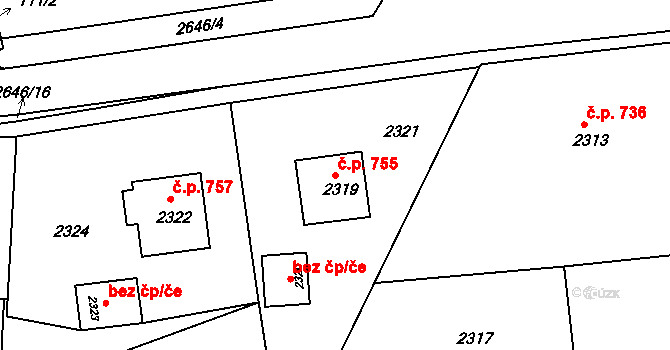 Rýmařov 755 na parcele st. 2319 v KÚ Rýmařov, Katastrální mapa