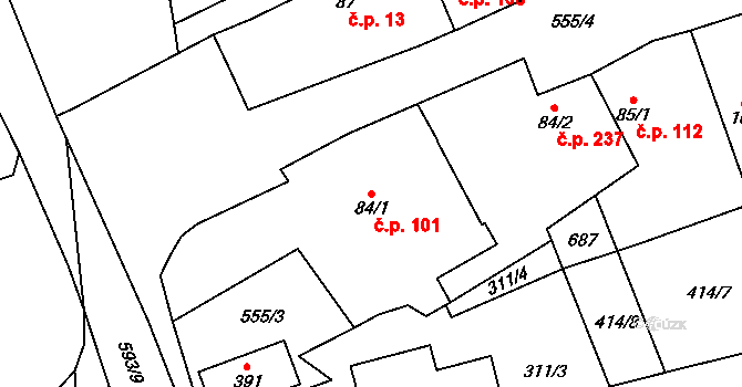 Veltruby 101 na parcele st. 84/1 v KÚ Veltruby, Katastrální mapa