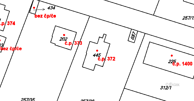 Nová Hospoda 372, Kamenice na parcele st. 445 v KÚ Štiřín, Katastrální mapa