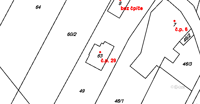 Želechy 29, Lomnice nad Popelkou na parcele st. 63 v KÚ Želechy, Katastrální mapa
