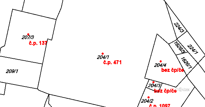 Úpice 471 na parcele st. 204/1 v KÚ Úpice, Katastrální mapa