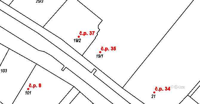Renoty 35, Uničov na parcele st. 19/1 v KÚ Renoty, Katastrální mapa