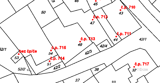 Březce 713, Štěpánov na parcele st. 49 v KÚ Březce, Katastrální mapa