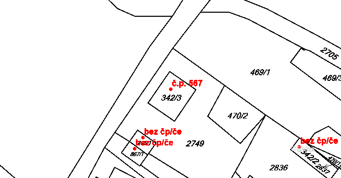 Skalice u České Lípy 567 na parcele st. 342/3 v KÚ Skalice u České Lípy, Katastrální mapa