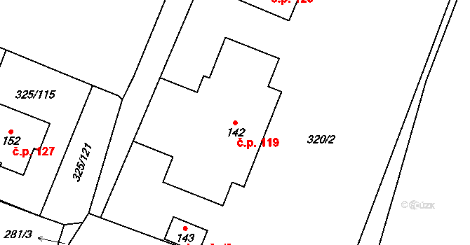 Chodouny 119 na parcele st. 142 v KÚ Chodouny, Katastrální mapa