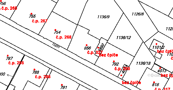 Valdické Předměstí 327, Jičín na parcele st. 856 v KÚ Jičín, Katastrální mapa