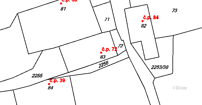 Březina 72 na parcele st. 83 v KÚ Březina u Deštné, Katastrální mapa