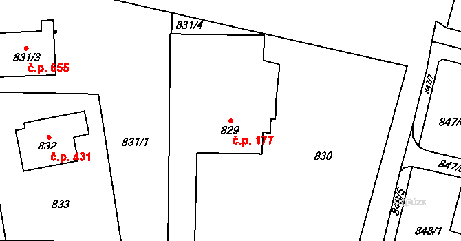 Petrovice u Karviné 177 na parcele st. 829 v KÚ Petrovice u Karviné, Katastrální mapa