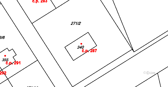 Dymokury 287 na parcele st. 340 v KÚ Dymokury, Katastrální mapa