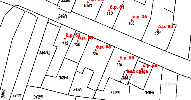 Maršov 65, Krupka na parcele st. 126 v KÚ Maršov u Krupky, Katastrální mapa