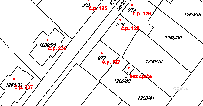 Myslibořice 127 na parcele st. 277 v KÚ Myslibořice, Katastrální mapa