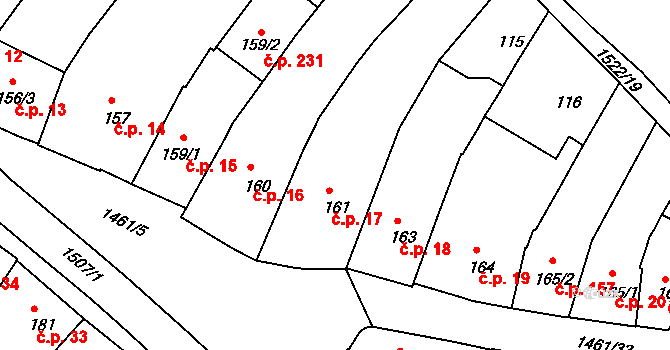 Jejkov 17, Třebíč na parcele st. 161 v KÚ Třebíč, Katastrální mapa
