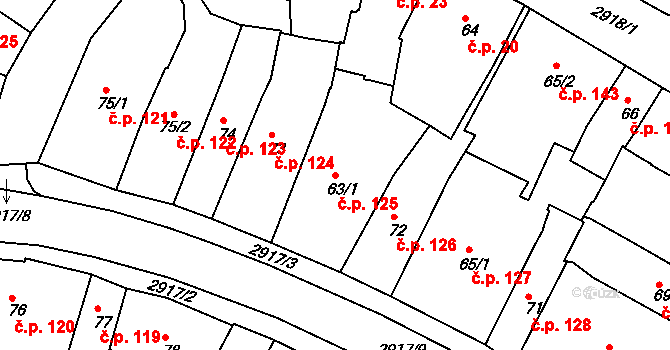Chrudim I 125, Chrudim na parcele st. 63/1 v KÚ Chrudim, Katastrální mapa