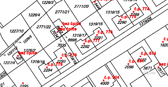 Chrudim IV 777, Chrudim na parcele st. 2292 v KÚ Chrudim, Katastrální mapa