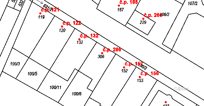 Dobroměřice 286 na parcele st. 306 v KÚ Dobroměřice, Katastrální mapa