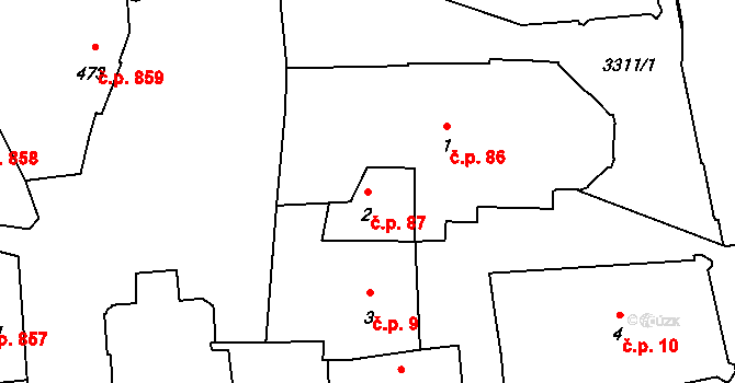 Pelhřimov 87 na parcele st. 2 v KÚ Pelhřimov, Katastrální mapa