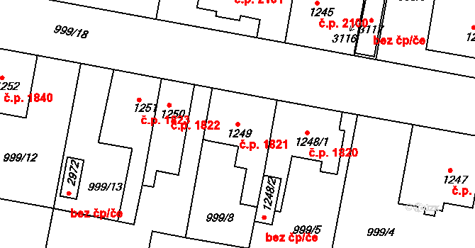 Nový Bydžov 1821 na parcele st. 1249 v KÚ Nový Bydžov, Katastrální mapa