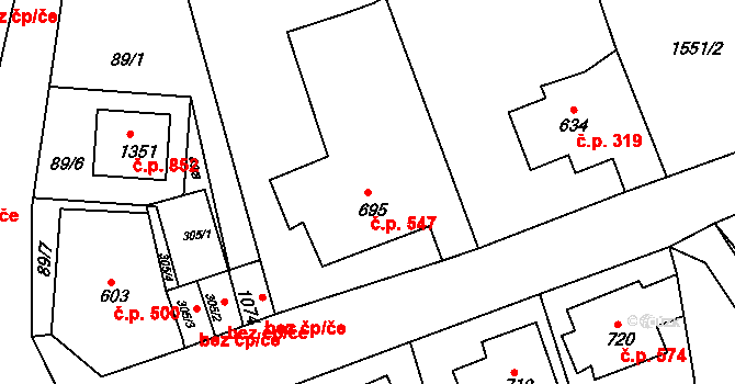 Česká Kamenice 547 na parcele st. 695 v KÚ Česká Kamenice, Katastrální mapa