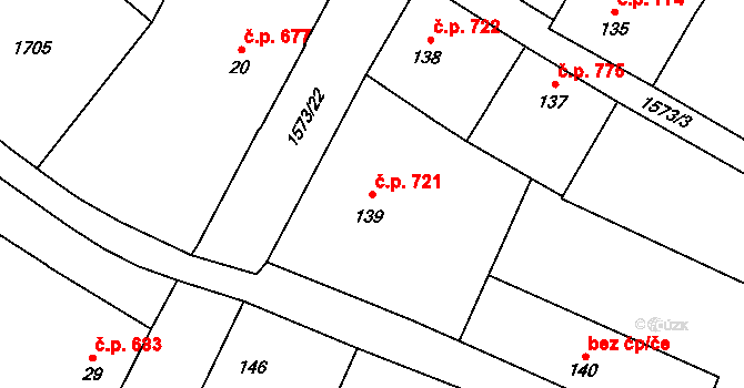 Litovel 721 na parcele st. 139 v KÚ Litovel, Katastrální mapa