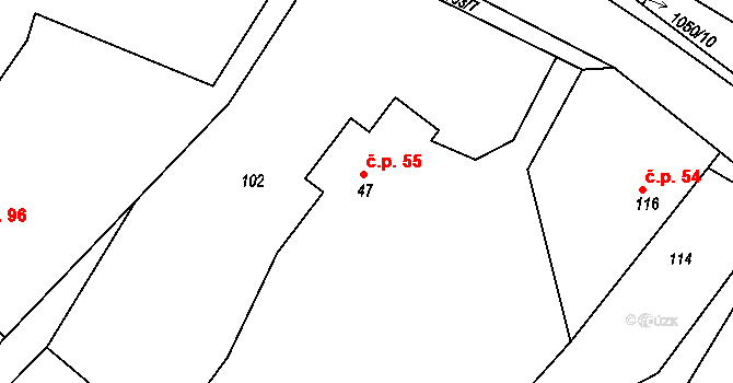 Semechnice 55 na parcele st. 47 v KÚ Semechnice, Katastrální mapa
