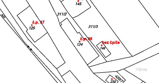 Kobylka 36, Turnov na parcele st. 124 v KÚ Bukovina u Turnova, Katastrální mapa