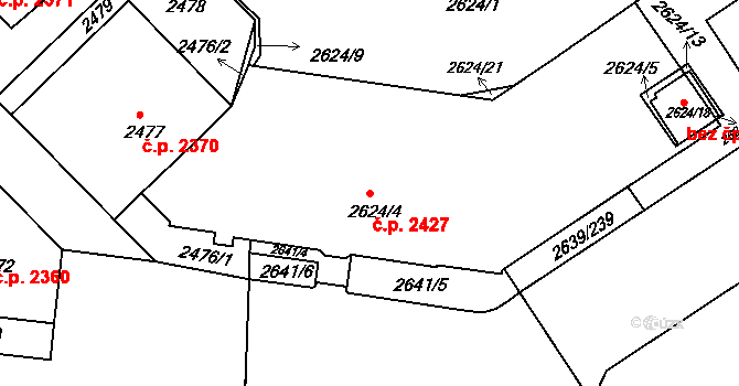 Žižkov 2427, Praha na parcele st. 2624/4 v KÚ Žižkov, Katastrální mapa